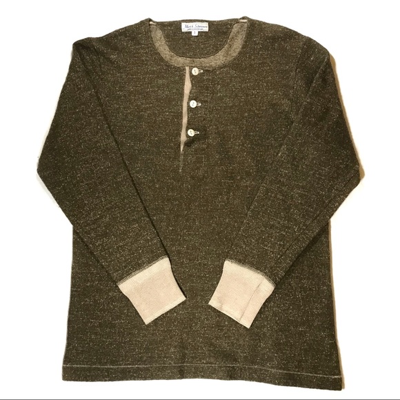 Merz B. Schwanen Wool/Cotton 1/4 Button Up Long Sleeve Olive Size 5 (Medium) - Picture 2 of 7